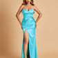 Sexy Satin Mermaid Long Bridesmaid Dresses Strapless Sweetheart Side Slit Floor Length