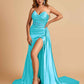 Sexy Satin Corset Bridesmaid Dresses Sweetheart Side Slit With Train Floor Length