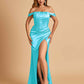 Satin Corset Off Shoulder Bridesmaid Dresses Sheath Side Slit Floor Length