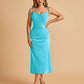 Sexy Satin Midi Prom Dresses Spaghetti Straps Slip Scoop Side Slit