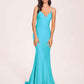 Sexy Satin Mermaid Prom Dresses Spaghetti Straps V-neck Floor Length Lace-up Back