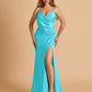 Sexy Satin Sheath Bridesmaid Dresses Spaghetti Straps V-neck Side Slit Floor Length