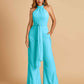 Chiffon Bridesmaid Jumpsuit Jewel Neck Sleeveless Floor Length With Pockets