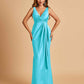 Sexy Satin Sheath V-neck Bridesmaid Dresses Strapless Floor Length