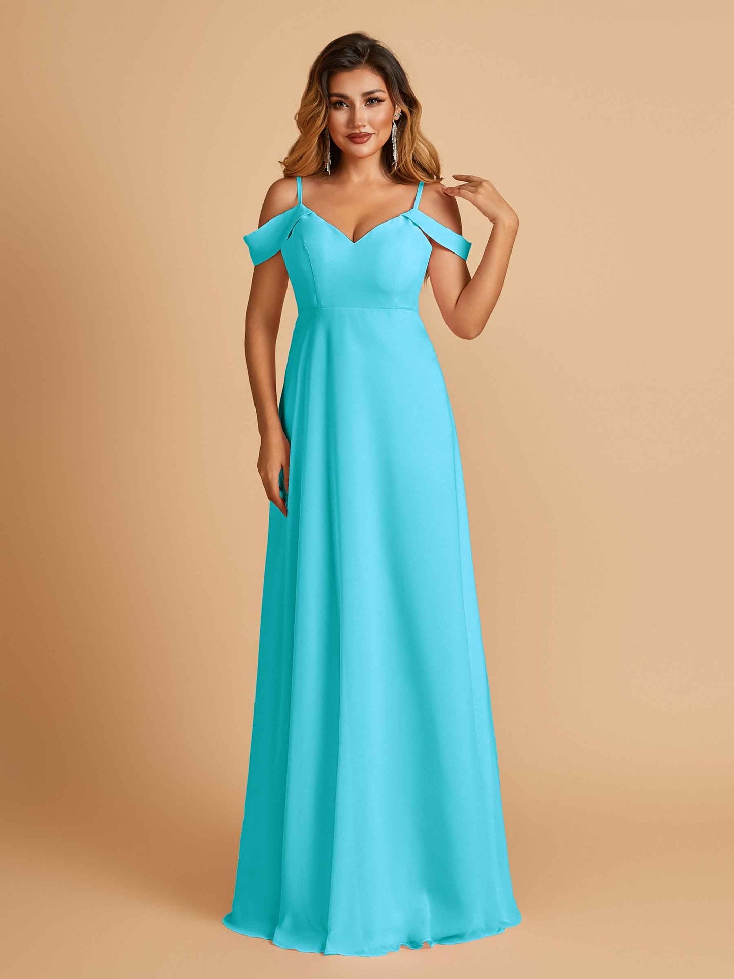 Chiffon Off-shoulder Long Bridesmaid Dresses V-neck Floor Length A-line For Sale