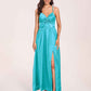 Satin Spaghetti Straps A-line Bridesmaid Dresses Side Slit Floor Length