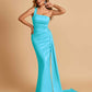 Sexy Satin One Shoulder Mermaid Bridesmaid Dresses Pleats Floor Length