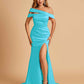 Unique Satin Mermaid Prom Dresses With Off Shoulder Straps Side Slit Floor Length