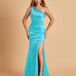 Sexy Satin Key Hole Bridesmaid Dresses One Shoulder Key Hole Floor Length Sheath For Sale