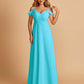 Chiffon Off-shoulder Long Bridesmaid Dresses V-neck Floor Length A-line