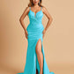 Satin Mermaid Long Prom Dresses Spaghetti Straps Sweetheart Side Slit Floor Length