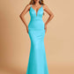 Satin Deep V-neck Mermaid Bridesmaid Dresses Open Back Floor Length