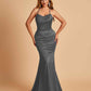 Sexy Satin Mermaid Prom Dresses Spaghetti Straps Scoop Criss-cross Back