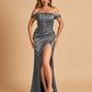 Satin Corset Off Shoulder Bridesmaid Dresses Sheath Side Slit Floor Length