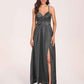 Satin Spaghetti Straps A-line Bridesmaid Dresses Side Slit Floor Length