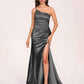Satin One-shoulder Mermaid Bridesmaid Dresses Side Slit Pleats Floor Length