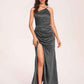 Satin Halter Pleats Sheath Bridesmaid Dresses Side-Slit Floor Length Sleeveless