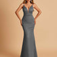 Satin Deep V-neck Mermaid Bridesmaid Dresses Open Back Floor Length