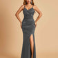 Sexy Satin Mermaid Bridesmaid Dresses Spaghetti Straps V-neck Side Slit Floor Length