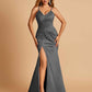 Sexy Mermaid Bridesmaid Dresses Spaghetti Straps Satin Side Slit Pleats Floor Length