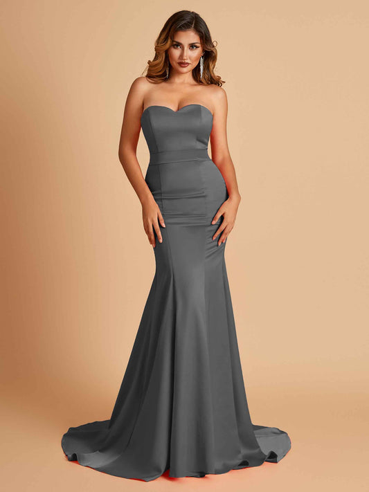 Sexy Satin Sweetheart Mermaid Bridesmaid Dresses Strapless Floor Length