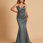 Satin Mermaid V-neck Bridesmaid Dresses Spaghetti Straps Floor Length