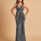 Sexy Satin Sheath V-neck Bridesmaid Dresses Strapless Floor Length