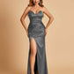Sexy Satin Mermaid Long Bridesmaid Dresses Strapless Sweetheart Side Slit Floor Length