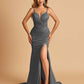 Satin Mermaid Long Prom Dresses Spaghetti Straps Sweetheart Side Slit Floor Length