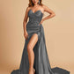 Sexy Satin Corset Bridesmaid Dresses Sweetheart Side Slit With Train Floor Length