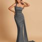 Sexy Satin One Shoulder Mermaid Bridesmaid Dresses Pleats Floor Length