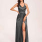 Sexy Satin A-line Prom Dresses Spaghetti Straps Side Slit V-neck Floor Length