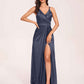 Sexy Satin A-line Bridesmaid Dresses Spaghetti Straps Side Slit V-neck Floor Length