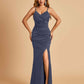 Sexy Satin Mermaid Bridesmaid Dresses Spaghetti Straps V-neck Side Slit Floor Length