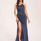Satin Halter Pleats Sheath Bridesmaid Dresses Side-Slit Floor Length Sleeveless