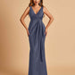 Sexy Satin Sheath V-neck Bridesmaid Dresses Strapless Floor Length