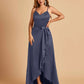 Satin Asymmetric V-neck Bridesmaid Dresses Sleeveless Side Slit A-line Unique For Sale
