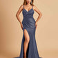 Satin Mermaid V-neck Bridesmaid Dresses Spaghetti Straps Side Slit Floor Length