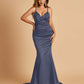 Satin Mermaid V-neck Bridesmaid Dresses Spaghetti Straps Floor Length