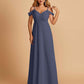 Chiffon Off-shoulder Long Bridesmaid Dresses V-neck Floor Length A-line For Sale