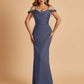 Sexy Off Shoulder Mermaid Long Prom Dresses Satin Spaghetti Straps Floor Length