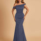 Charming Satin Off Shoulder Mermaid Prom Dresses Straps Floor Length