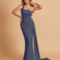 Sexy Satin One Shoulder Mermaid Bridesmaid Dresses Pleats Floor Length