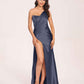 Sexy Satin One-shoulder Bridesmaid Dresses Side Slit Sheath Floor Length Long