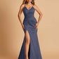 Sexy Mermaid Bridesmaid Dresses Spaghetti Straps Satin Side Slit Pleats Floor Length