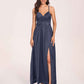 Satin Spaghetti Straps A-line Bridesmaid Dresses Side Slit Floor Length