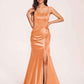 Sexy Satin Square Mermaid Bridesmaid Dresses Pleats Side-Slit Floor-Length Sleeveless