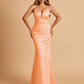 Satin Deep V-neck Mermaid Bridesmaid Dresses Open Back Floor Length