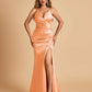 Sexy Satin Mermaid Long Prom Dresses Spaghetti Straps Sweetheart Side Slit Criss-cross Back