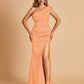 Satin One-shoulder Bridesmaid Dresses Mermaid Side Slit Sleeveless Floor Length